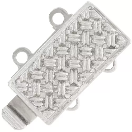 Fermoir rectangle 2 rangs à clipser 13x9.5 mm - motif tressage - White Bronze x1