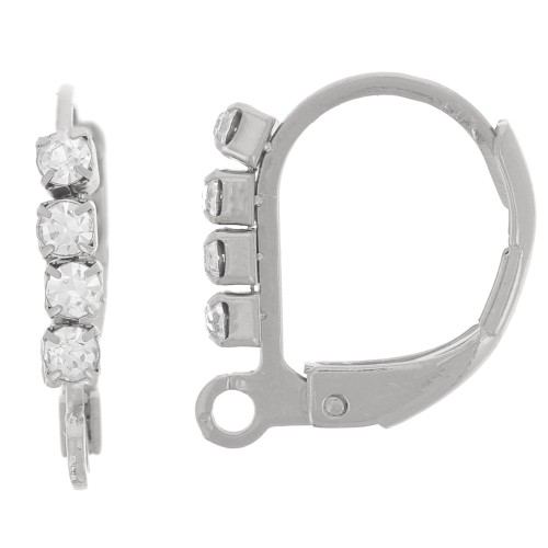 Dormeuses avec strass 14 mm avec anneau ouvert - Acier inoxydable 304L x2