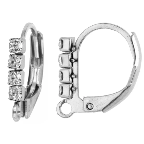 Dormeuses avec strass 14 mm avec anneau ouvert - Acier inoxydable 304L x2