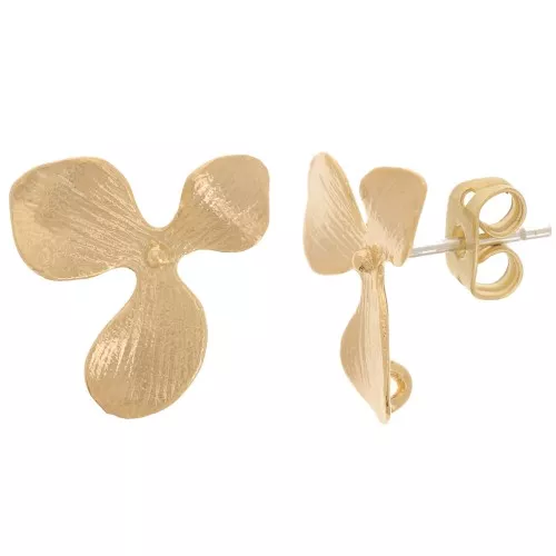 Clous d'oreilles fleur orchidée texturée 15mm - anneau ouvert - Doré à l'or fin x2