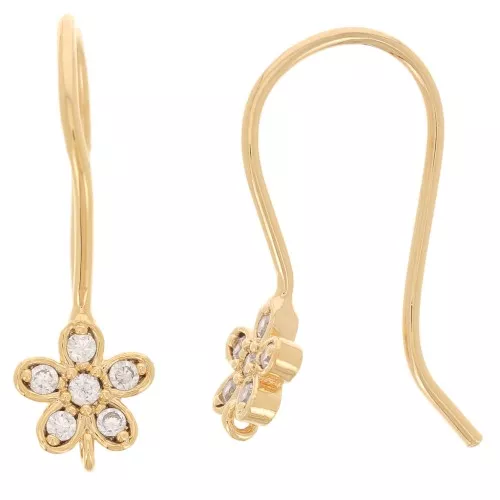 Crochets d'oreilles fleur et oxydes de zirconium - Doré à l'or fin x2