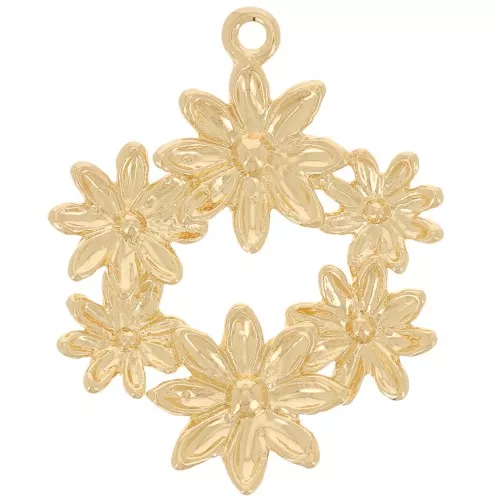 Breloque couronne de fleurs 16 mm - Doré à l'or fin x1
