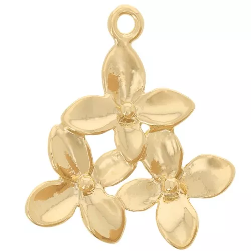 Pendentif intercalaire 3 fleurs 17x15 mm - Doré à l'or fin x1