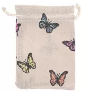 Pochon en polycoton effet jute 95x140 mm motif papillons - Beige - Multicolore x1