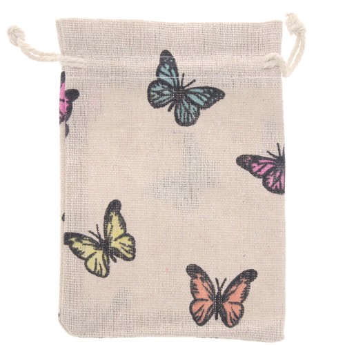 Pochon en polycoton effet jute 95x140 mm motif papillons - Beige - Multicolore x1