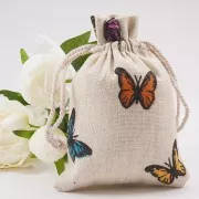 Pochon en polycoton effet jute 95x140 mm motif papillons - Beige - Multicolore x1