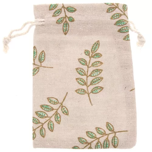 Pochon en polycoton effet jute 95x140 mm motif feuillage - Beige - Multi-vert x1