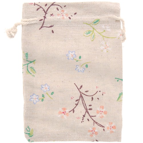 Pochon en polycoton effet jute 95x140 mm motif floral - Beige - Multicolore x1