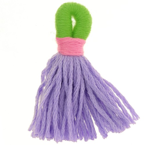Grand pompon en coton avec attache 43 mm - Violet - Vert x1