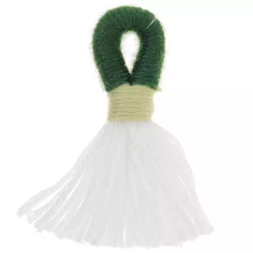 Grand pompon en coton avec attache 43 mm - Blanc - Vert foncé x1