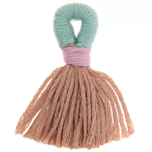 Grand pompon en coton avec attache 43 mm - Marron - Vert sauge x1
