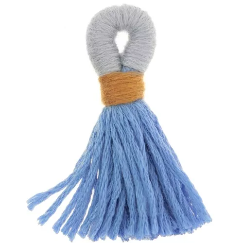 Grand pompon en coton avec attache 43 mm - Bleu ciel - Gris x1