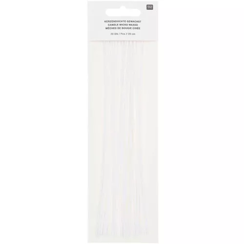 Set de 20 mèches plates cirée 20 cm pour bougie - Rico design - Blanc