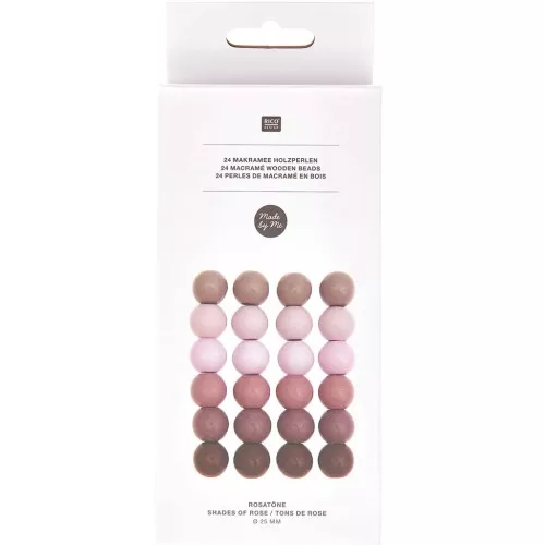 Set de 24 perles rondes en bois gros trou 25 mm pour macramé - Multi-rose
