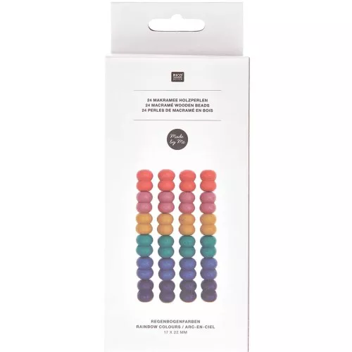 Set de 24 perles design en bois gros trou 22x17 mm pour macramé - Arc-en-ciel