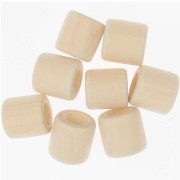 Set de 8 perles tubes en bois brut gros trou 17 mm pour macramé - Naturel