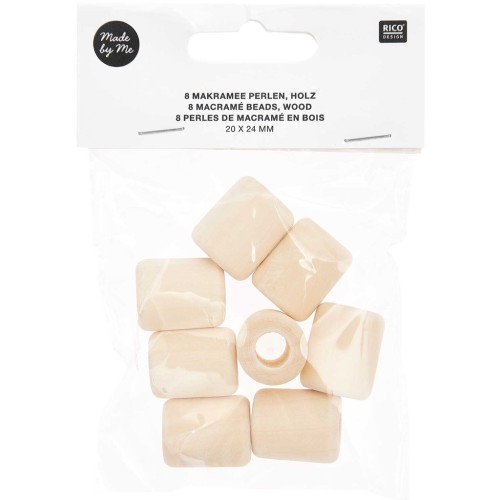 Set de 8 perles tubes en bois brut gros trou 24x20 mm pour macramé - Naturel