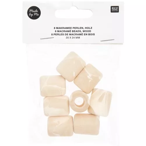 Set de 8 perles tubes en bois brut gros trou 24x20 mm pour macramé - Naturel