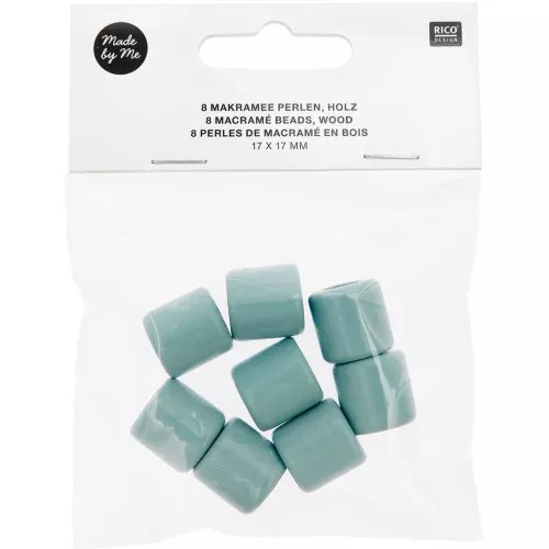 Set de 8 perles tubes en bois gros trou 17 mm pour macramé - Turquoise
