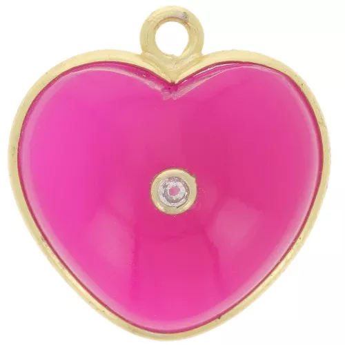 Pendentif coeur 18x16 mm gemme teintée & oxyde de zirconium Doré - Calcédoine rose