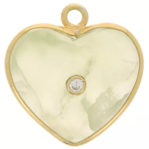 Pendentif coeur 18x16 mm pierre gemme & oxyde de zirconium - Doré - Prehnite x1