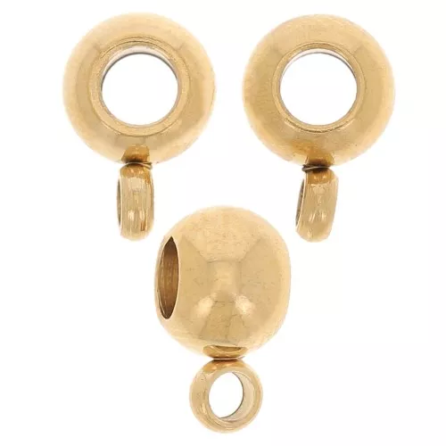 Perles attache breloque 9x6 mm pour cordon 2.5 mm - Acier inoxydable Doré 304L x4