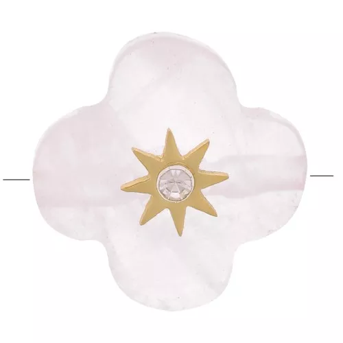 Perle trèfle facettée 13 mm en pierre gemme et oxyde zirconium - Quartz rose x1