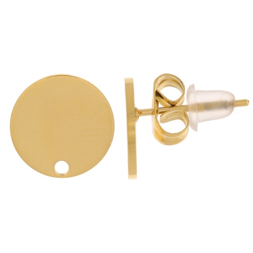 Clous d'oreilles ronds lisses 10 mm - Acier inoxydable 316L - Doré x2