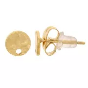 Clous d'oreilles ronds martelés 6 mm avec un trou - Acier inoxydable 316L Doré x2