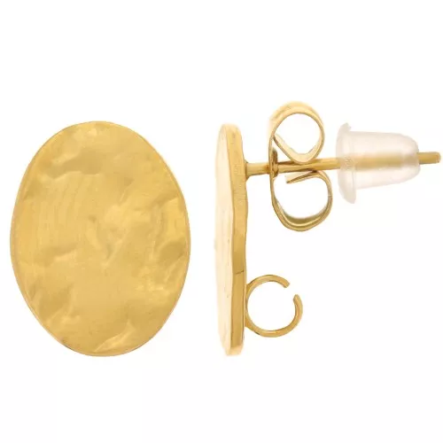 Clous d'oreilles ovales martelés 13x10mm - anneau ouvert - Acier inox 316L Doré x2