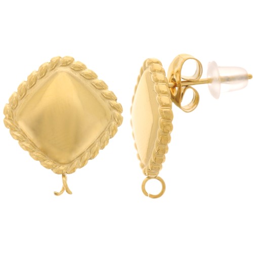 Clous d'oreilles losange effet corde 17x14 mm - Acier inoxydable 304L Doré x2