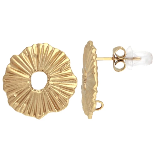 Clous d'oreilles irréguliers ajourés effet plissé 17 mm Acier inox 316L Doré x2