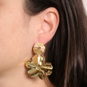 Clous d'oreilles irréguliers ajourés effet plissé 17 mm Acier inox 316L Doré x2