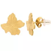 Clous d'oreilles fleur 13x15 mm - anneau ouvert - Acier inoxydable 316L Doré x2