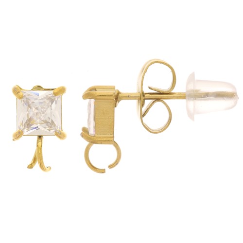 Clous d'oreilles carrés avec oxyde de zirconium 8x5 mm - Acier inox 304L Doré x2