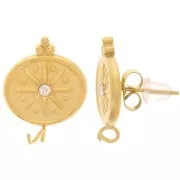 Clous d'oreilles ovales 18x14 mm - motif étoile avec CZ - Acier inox 316L Doré x2