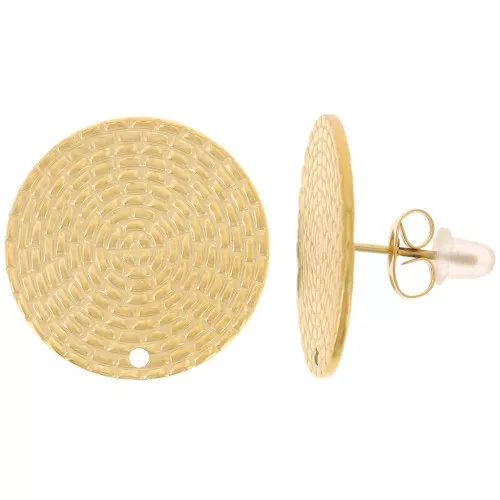 Clous d'oreilles ronds texturés 20 mm - Acier inox 316L Doré x2