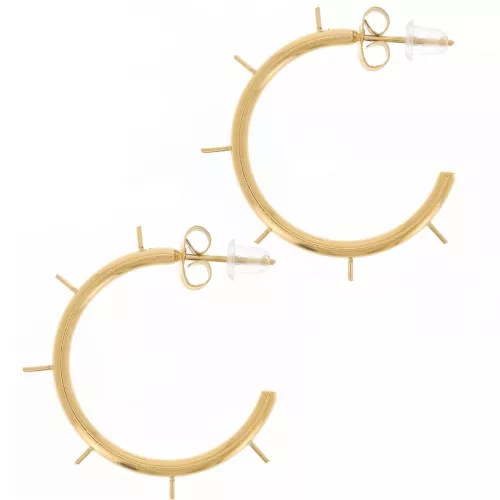 Créoles pour 6 perles semi-percées 25 mm - Acier Inoxydable 304L Doré x2