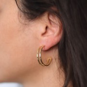 Créoles double fil pour tissage de perles 27 mm - Acier inoxydable 316L Doré x2