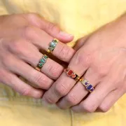 Bague 3 cabochons pierre gemme T.55 à 60 - Acier inox 316L Doré - Lapis lazuli x1