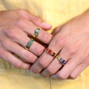 Bague 3 cabochons pierre gemme T.55 à 60 Acier inox 316L Doré Turquoise Africaine