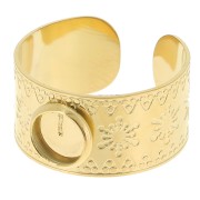 Bague large travaillée réglable T.51 à T.58 - cabochon 6 mm - Acier inox 304 Doré|raw }}