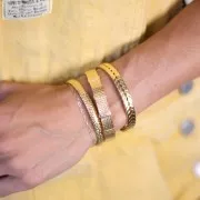 Bracelet jonc ovale martelé - réglable 6x155 mm - Acier inoxydable 316L Doré