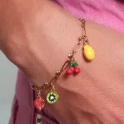 Bracelet maille Rectangle 3.2 mm & oxydes zirconium - Acier inox 304L Doré x17cm