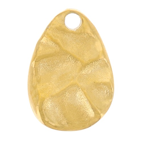 Breloque goutte irrégulière martelée 10.5x7.5 mm - Acier inoxydable 316L Doré x1