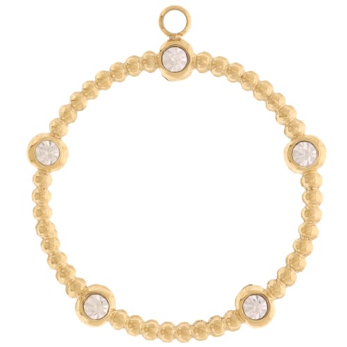 Pendentifs rond petite boules et oxydes zirconium 22 mm - Acier inox 316L Doré x2