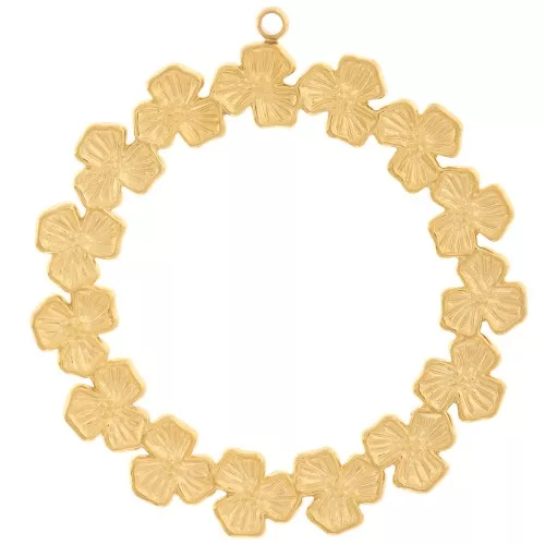 Pendentifs couronne de fleurs 36 mm - Acier inoxydable 316L Doré x2