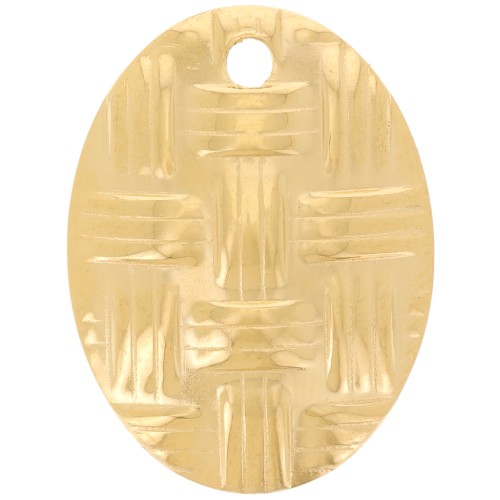 Pendentif ovale bombé 20x15 mm effet tressé - Acier inoxydable 304L Doré x1