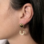 Breloque ronde design 15 mm avec résine époxy - Acier inoxydable 316L Doré x1