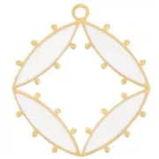 Breloque losange évidé 16x15 mm avec résine époxy - Acier inox 316L Doré - Blanc